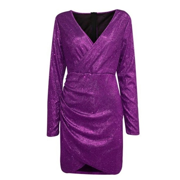 Sparkly Purple Mini Long Sleeve Dress Size Medium - Picture 2 of 4